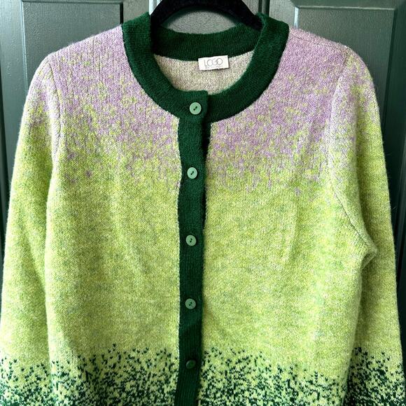 LOGO by Lori Goldstein QVC Brushed Ombre Button Front Cardigan Sz M Maximalist - Picture 3 of 8